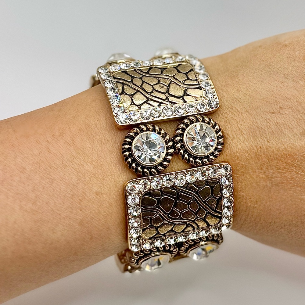 Gold and Silver Rhinestone Stretch Bracelet Western Boho